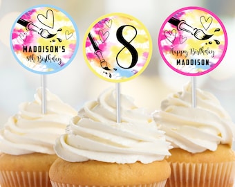 Tie Dye Art Cupcake Toppers: Paint Party Decor (Digital Download)