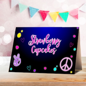 NEON FOOD Zeltkarten Sofortiger Download GLOW Food Label Bearbeitbare Neon Peace Food Tent Cards Neon Groovy Buffet Corjl Download Neon Party