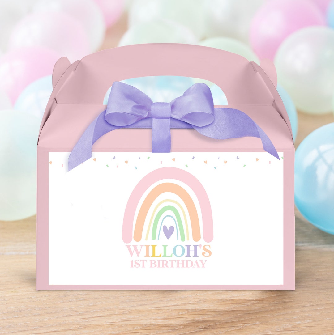 Editable Rainbow Gable Box Favor Label Pastel Rainbow Label for Gift