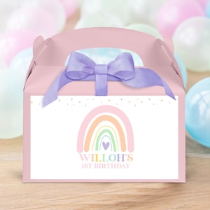 Editable Rainbow Gable Box Favor Label Pastel Rainbow Label For Gift Box Modern Pastel Rainbow Birthday Gable Box label Instant Download