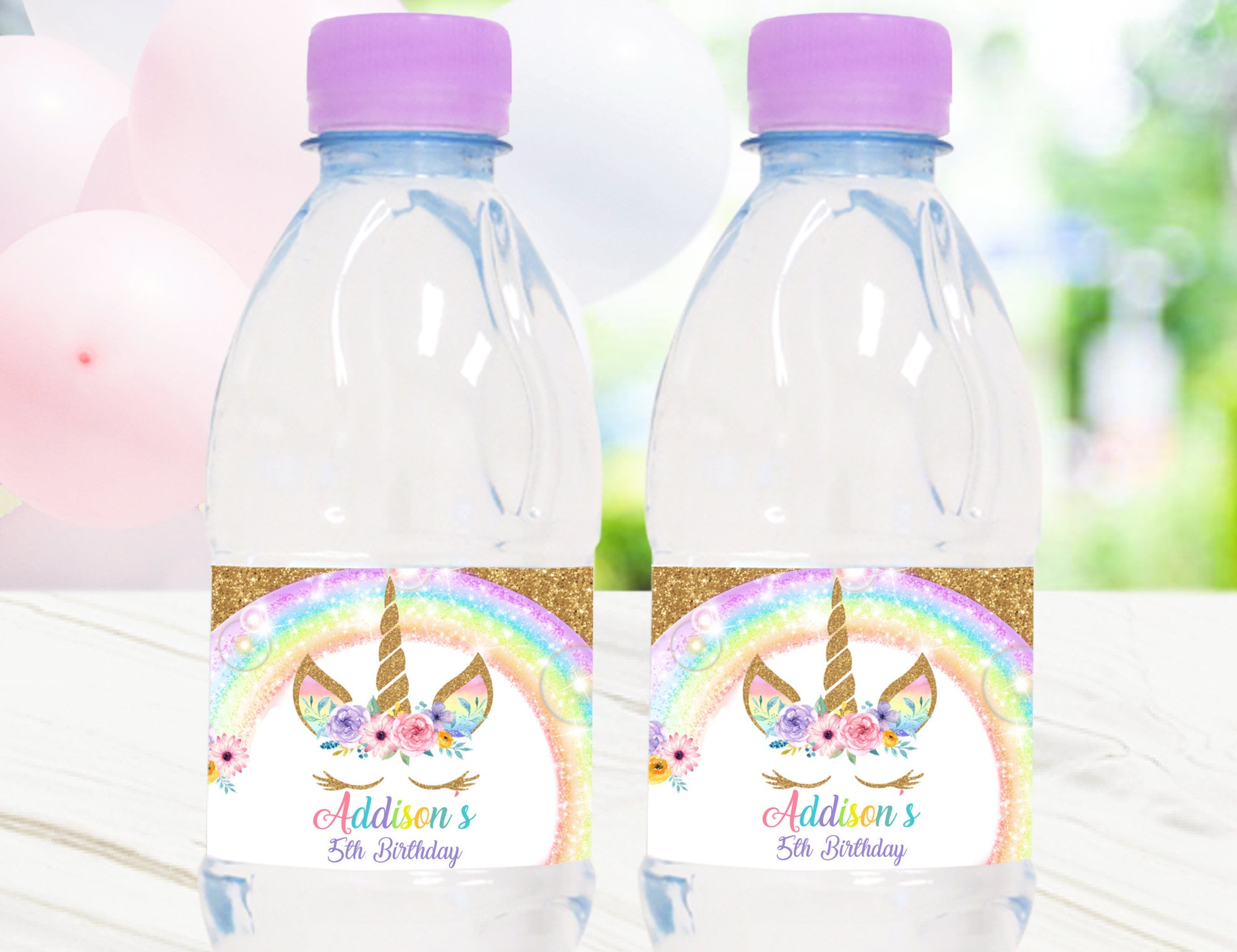 unicorn water bottle labels editable rainbow unicorn water etsy canada