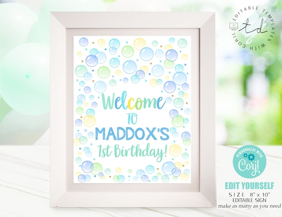 Bubble Signs Printable Bubbles Party Signs Corjl Signs Boy | Etsy