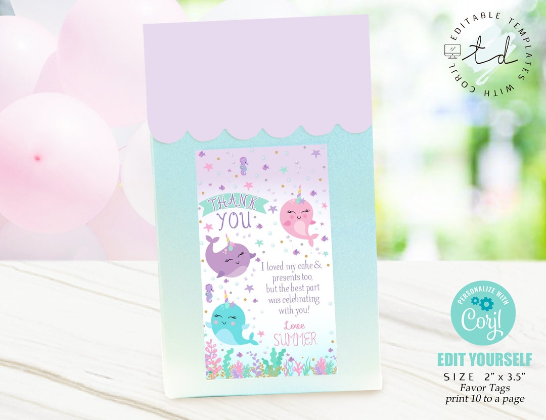 NARWHAL FAVOR Tag Editable Narwhal Favor Tag Corjl Favor Tags Girl ...