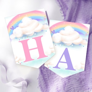 Cloud 9 BANNER Editable Rainbow Party Flags Editable Rainbow Cloud 9 Birthday Banner Corjl Cloud 9 Happy Birthday Banner Rainbow Clouds