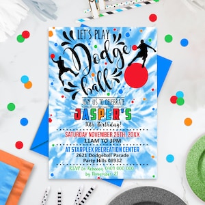 DODGEBALL INVITATION BOY Instant Download Corjl Dodgeball Party Dodgeball Printable Dodgeball Birthday Tie Dye Invitation Kickball Party