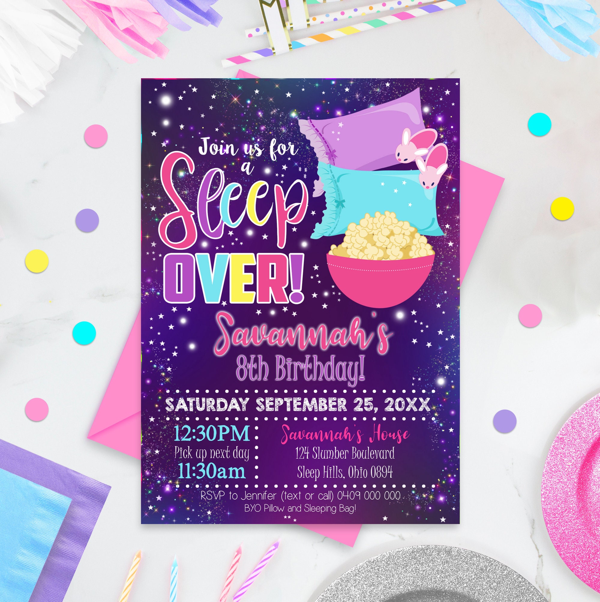 Sleepover Stitch Birthday Invitations, Slumber Party Invitation, Stitch  Thank You Card, Stitch Welcome Sign 