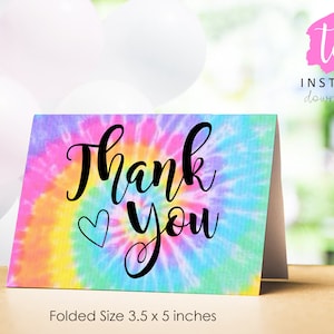 TIE DYE MERCI Carte Imprimable Rainbow Tie Dye Pliant Merci Carte Rainbow Tie Dye Merci Blank Folded Tie Dye Anniversaire Merci