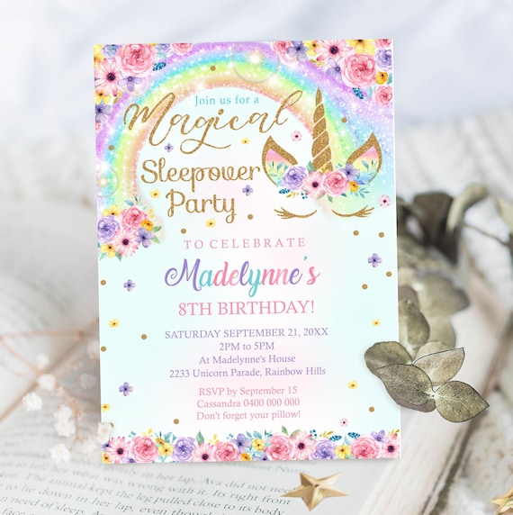 Rainbow Unicorn Sleepover Invitation: Magical Night (Digital Download)