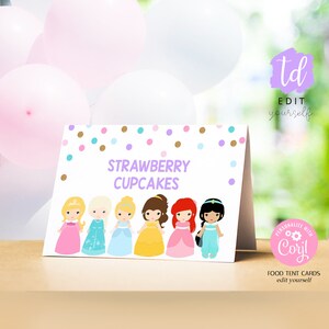 Princess Food labels Instant download Princess Buffet Food labels Editable Princess Name tent cards Princess Food tent cards Editable 0236
