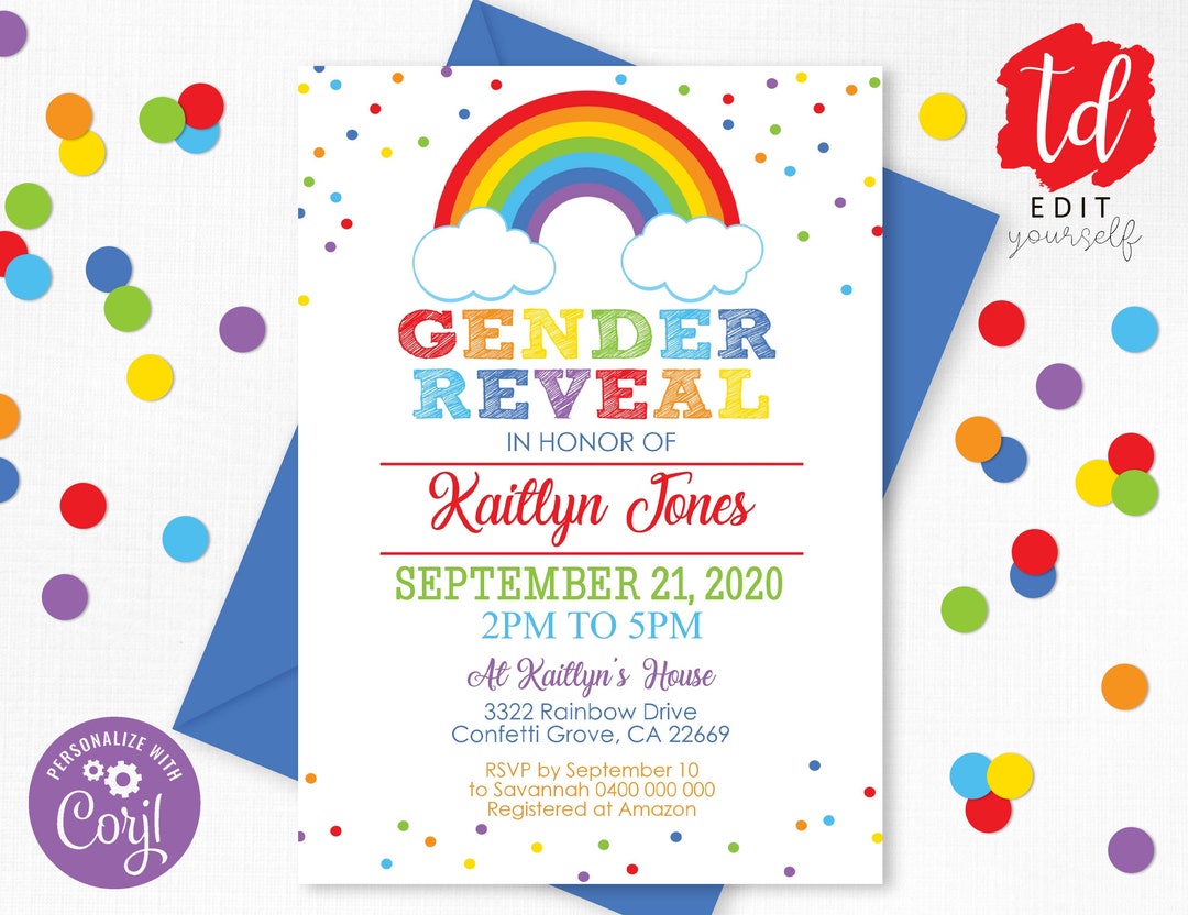 RAINBOW Gender Reveal Invitation Instant Download RAINBOW Gender Reveal