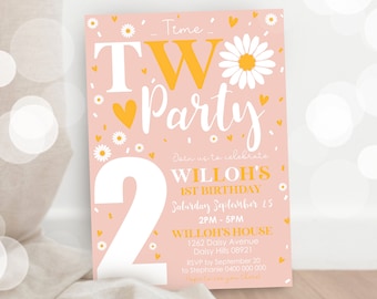 DAISY SECOND BIRTHDAY Invitation 2nd Birthday Invitation Editable Daisy Invitations Time Two Party Daisy Digital Modern Daisy Birthday Party