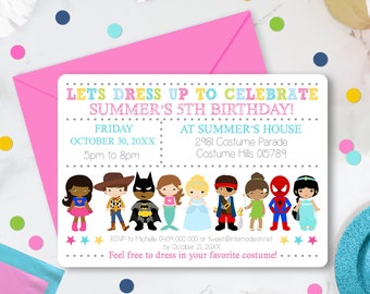 Costume Party Invitation: Dress Up Birthday, Mixed Race (Digital Download)