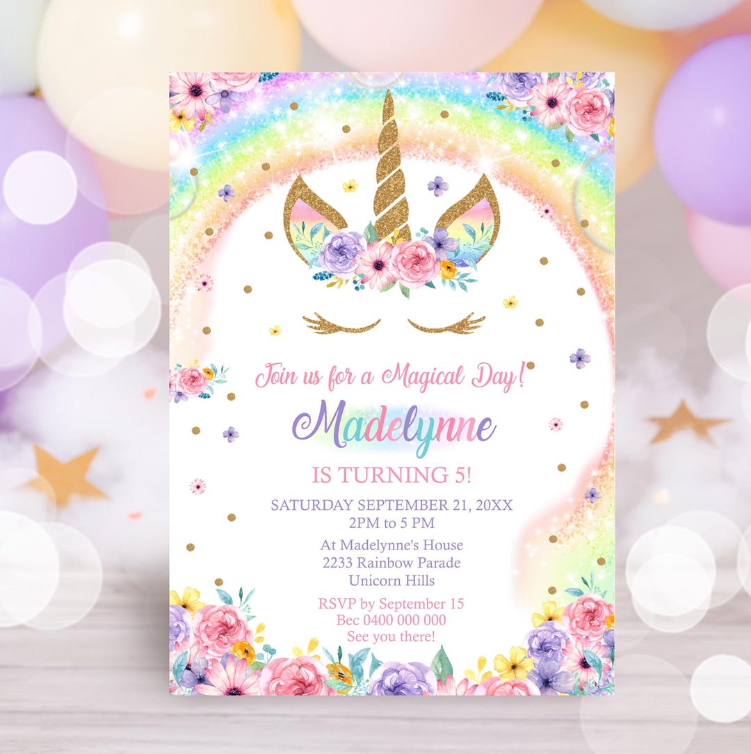 Rainbow Unicorn Birthday Invitation: Editable Magical Celebration (digital  Download) - Etsy, image size:1080x1084