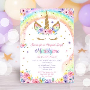 RAINBOW UNICORN BIRTHDAY Invitation Editable Rainbow Unicorn Birthday Invitation Download Unicorn Party Invitations Unicorn Invitation 0210