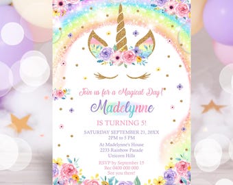 RAINBOW UNICORN BIRTHDAY Invitation Editable Rainbow Unicorn Birthday Invitation Download Unicorn Party Invitations Unicorn Invitation 0210