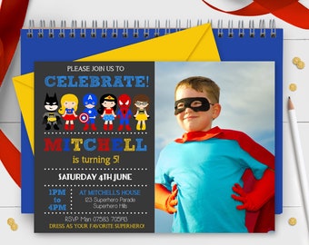 SUPERHERO Birthday Invitation Photo Superhero Invitations Corjl Superhero Invitations Superhero Party Editable Superhero Girl Boy Invitation