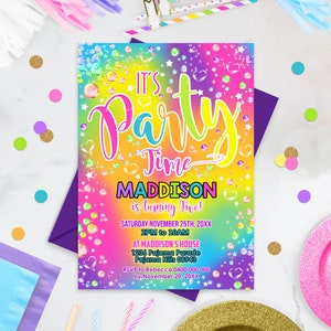 RAINBOW BUBBLES Party Invitation Editable Rainbow Invitation Instant Download Bubbles Birthday Invitation Digital Rainbow Bubbles Invitation