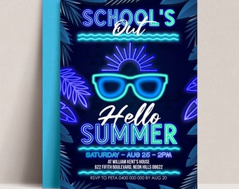 Neon School's Out Party Invitation: Hello Summer (Digital Download)