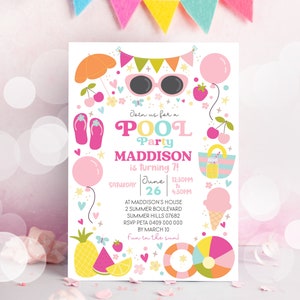 POOL PARTY INVITATION Pool Party Girl Invitation Invitation Sunglasses Invitation Summer Invitations Summer Pool Invitation Girl Pool Party