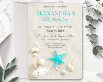 BEACH INVITATION Instant Download SHELL Invitation Beach Party Invitation Aqua Shells Party Invitation Editable Summer Invitation Template