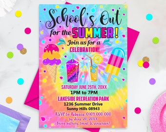 School is Out Summer Pool Party Chalkboard Invitation - Etsy
