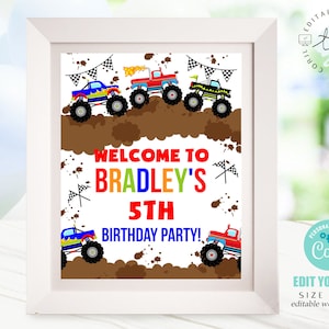 MONSTER TRUCK WELCOME Sign Instant Download Monster Truck Sign Monster Truck Birthday Welcome Sign Editable Monster Truck Party Sign Corjl