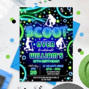 SCOOTER PARTY INVITATION Instant Download Scooter Birthday Invitations Scooter Neon Party Invitation Scooter Invitations Scooter Party Corjl