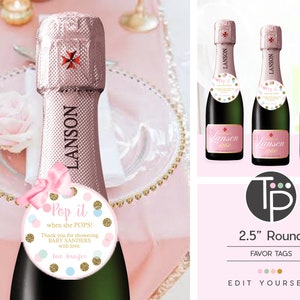 POP IT when she Pops tag Pink Pop it when she Pops Favor Tag Round Favor tags for Champagne Bottles Baby Shower Favor Tags Baby Girl Shower