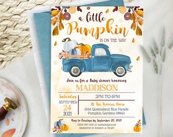 PUMPKIN BABY SHOWER Invitation Fall Baby Shower Pumpkin Boy Baby Shower Corjl Pumpkin Truck Invitation Blue Truck Baby Shower Pumpkin Boy