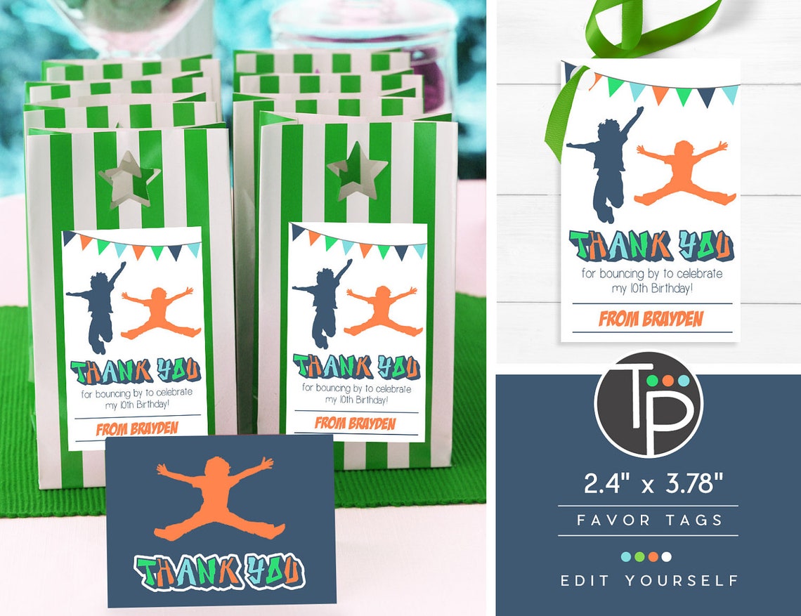Jump Party Favor Tag Jump Gift Tags Bounce Printable Bounce Etsy