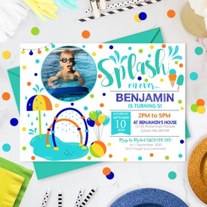 SPLASH PAD PARTY Invitation with Photo Boy Splash Invitation Boy Water Park Party Invitation Download Splash Party Invitation Waterpark