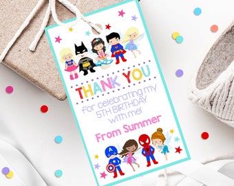 妖精のスーパーヒーローの記念品タグ：編集可能な共同または兄弟の誕生日デコレーション（デジタルダウンロード）
