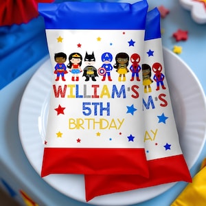 Superhero Chip Bag: Editable Mixed Race Party Favor (Digital Download)