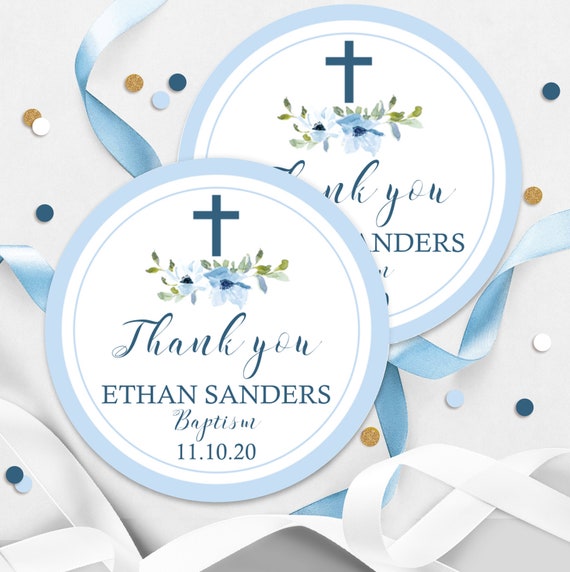 Floral Baptism Thank You Labels, Printable PDF - My Party Design