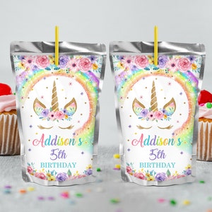 Regenbogen Einhorn Caprisun Etikett bedruckbar Regenbogen Einhorn Capri Sonne Etikett bearbeitbar Einhorn Saft Beutel Etiketten Einhorn Party Favors Caprisun