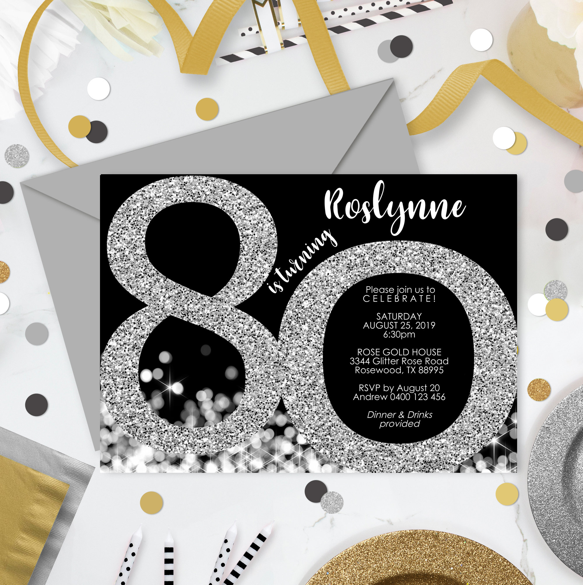 80th Birthday Invitation Instant Download Invitations Silver - Etsy UK