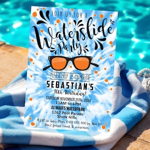 WATERSLIDE PARTY INVITATION Boy Tie Dye Waterslide Birthday Invitation Editable Waterslide Invitation Instant Download Waterpark Pool Party