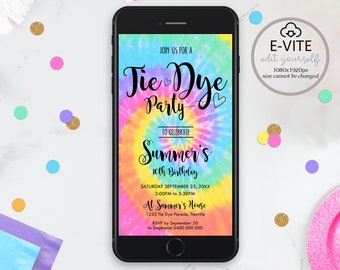 Tie Dye E-vite SMS Rainbow Tie Dye Invitation Electronic Pastel Tie Dye Evite Digital Tie Dye Invite Smartphone Tie Dye Evite Online Corjl