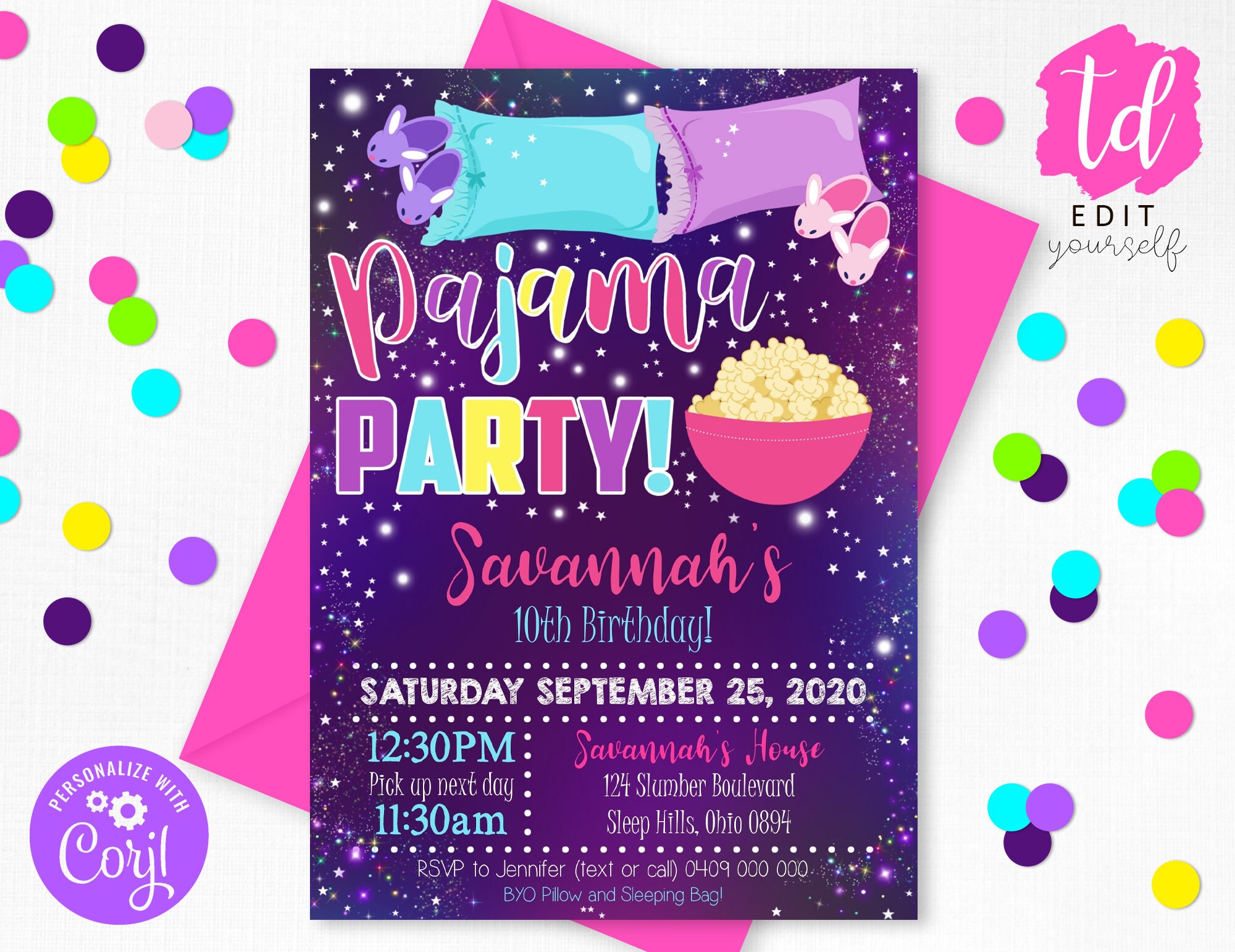 PAJAMA PARTY INVITATION Sleepover Invitation Sleep Over Party Etsy