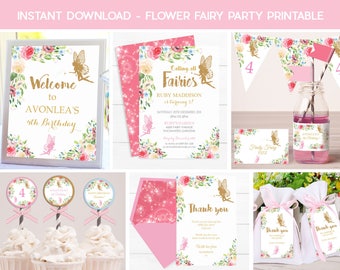 FAIRY INVITATIONS Instant download Fairy Party Printable Fairy Party Package Pink Fairy Invitation Flower Fairy Invitation Fairy Decorations