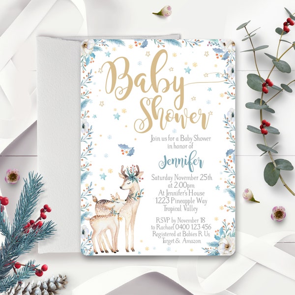 Winter Baby Shower Invitation Editable Deer Baby Shower Invitation Neutral Winter Baby Shower Editable Baby Shower Christmas Baby Shower Boy