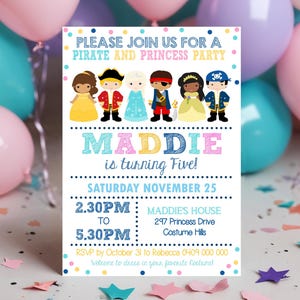 Pirate and Princess Birthday Invitation: Editable Boy and Girl Costume Party (5x7, Digital Download)