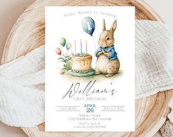 Peter Rabbit First Birthday Invitation Editable Some Bunny Invite Vintage Bunny 1st Birthday Invitation Boy Peter Rabbit Party Invitation