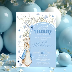 Invito per baby shower modificabile PETER RABBIT Fiori di campo Inviti per baby shower Peter Rabbit Scarica Boho Arch Peter Rabbit Invite digitale