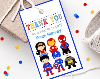 SUPERHERO FAVOR tag Editable Superhero Favor Tag Corjl Favor Tags Superhero Gift Tag Printable Superhero Thank you tags Superhero decor