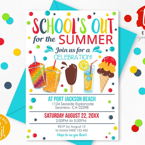 EDITABLE End of School Party Invitation Printable Digital - Etsy
