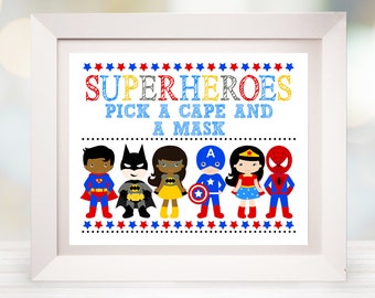 SUPERHERO DRESS UP Sign Superhero Pick a Cape and Mask Sign Superhero Costume Sign Superhero Dress Up Instant Download Superhero Mixed Race