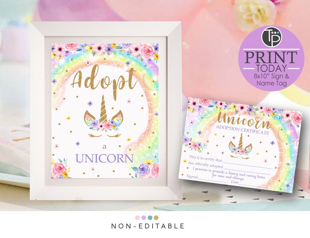 adopt a unicorn certificate printable unicorn party game etsy ireland