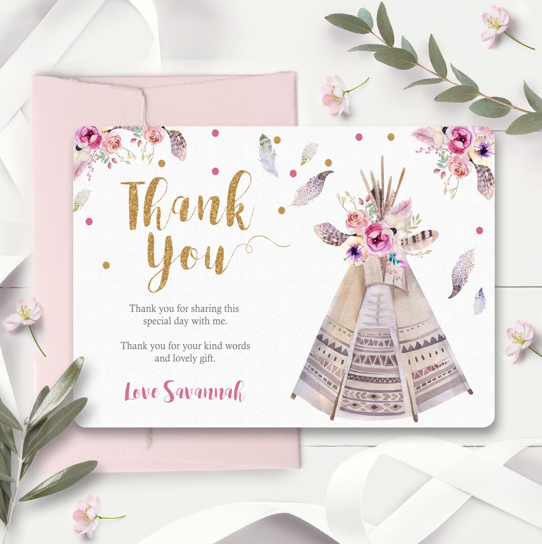 TEEPEE THANK YOU Card Instant Download Boho Thank You Editable Boho ...