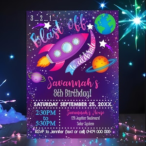 GIRL SPACE INVITATION Girl Space Party Invitation Rocket Invitation Galaxy Invitation Space Birthday Editable Rocket Invitation Corjl Space